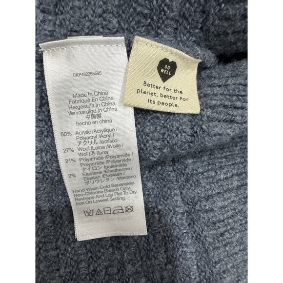 Blue Funnel Neck Ribbed Knit Sweater Pullover Cozy Oversized Comfy - Picture 5 of 7